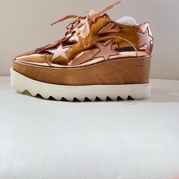 Stella McCartney Elyse Stars Copper Mirror Lace Up Platforms SZ 6/36 - Picture 2 of 10